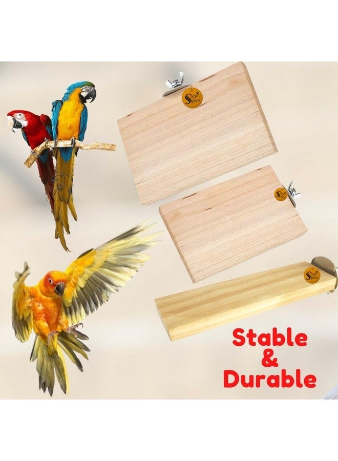 Sage Square Wooden Stand Platform Made Of Natural Wood Combo Of Three (2*5.5, 3*4 & 3*4.5 Inches) Rectangle Shaped Perch Stand, Cage Accessories, Gym, Playful Toy, Suitable For Birds, Parrots, Budgies - Image 4
