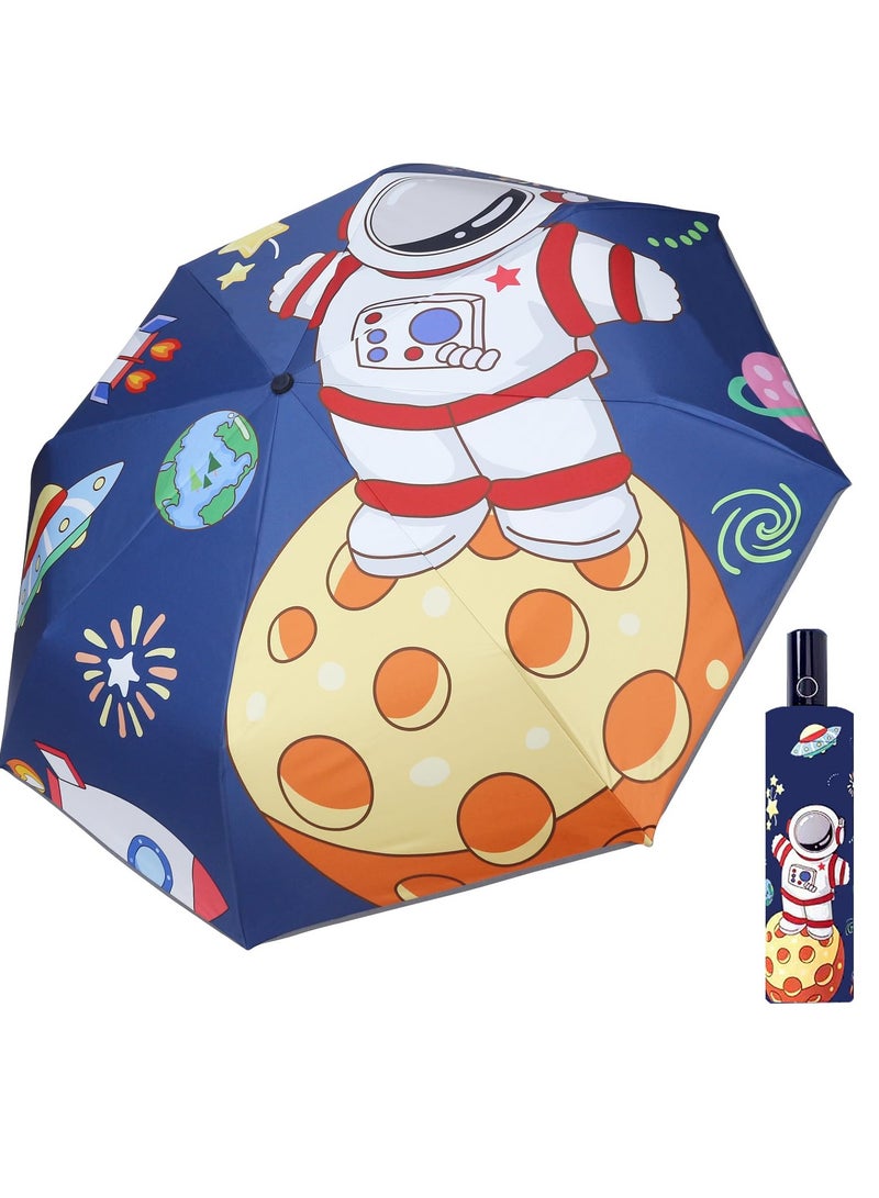 مظلة سفر للأطفال برسوم كرتونية، تفتح وتغلق تلقائيًا، حماية من الأشعة فوق البنفسجية، تصميم مضغوط ومتين للأولاد والبنات - Image 1
