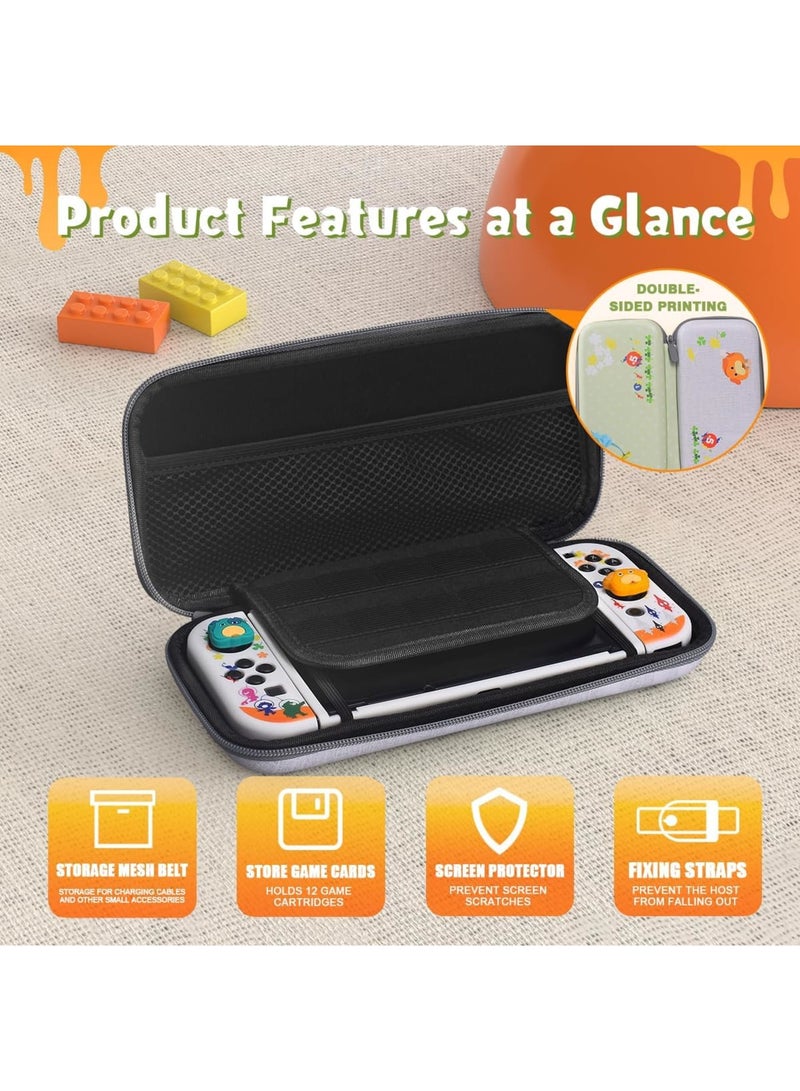 SYOSI Switch Carrying Case Set, Cute Switch Case Bundle for Pikmin Fans with Switch OLED Protective Cover, Screen Protector, Playstand & Thumb Caps, Storage Bag Compatible with Switch OLED & Accessories - Image 5