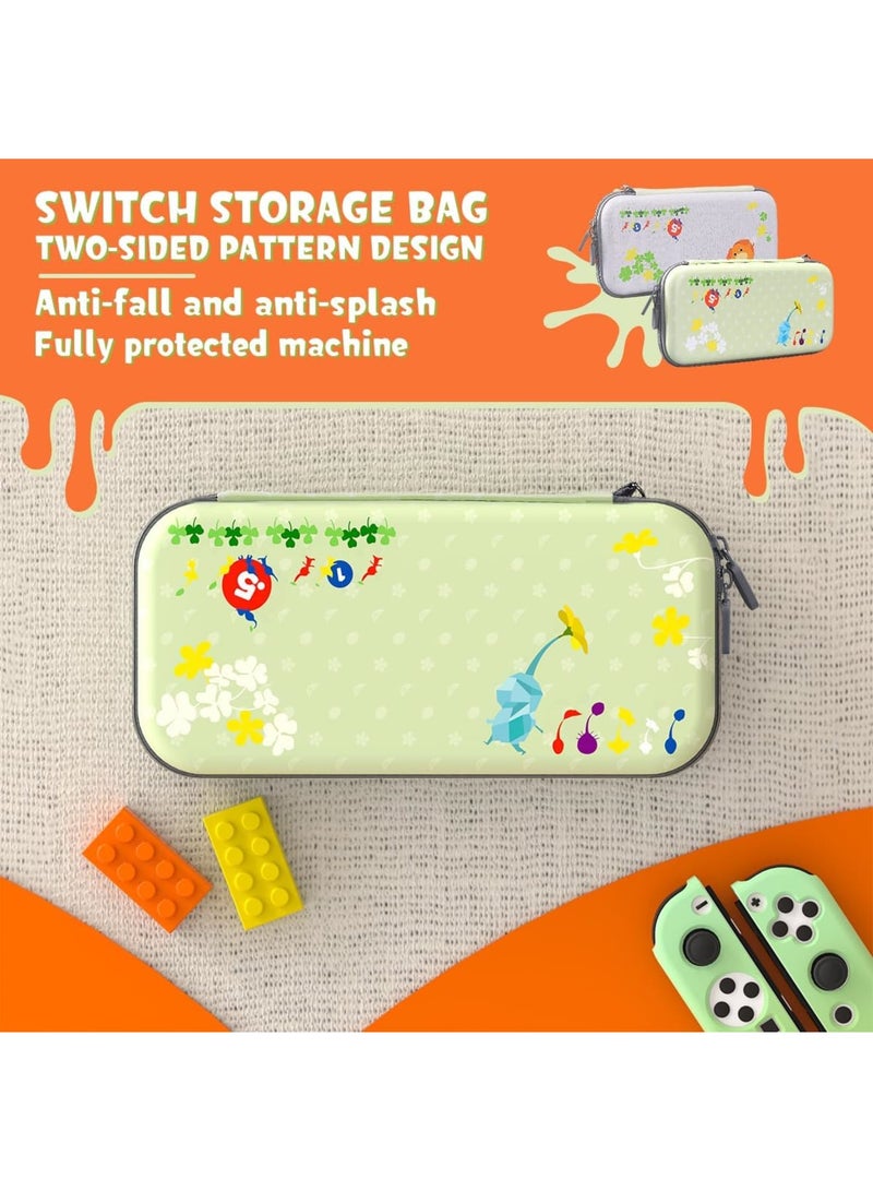 SYOSI Switch Carrying Case Set, Cute Switch Case Bundle for Pikmin Fans with Switch OLED Protective Cover, Screen Protector, Playstand & Thumb Caps, Storage Bag Compatible with Switch OLED & Accessories - Image 4