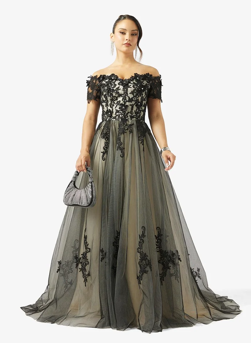 Ginger Boutique  Off Shoulder Floral Embellished Gown for Women | Best Price UAE