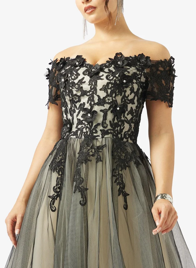 Ginger Boutique  Off Shoulder Floral Embellished Gown for Women | Best Price UAE