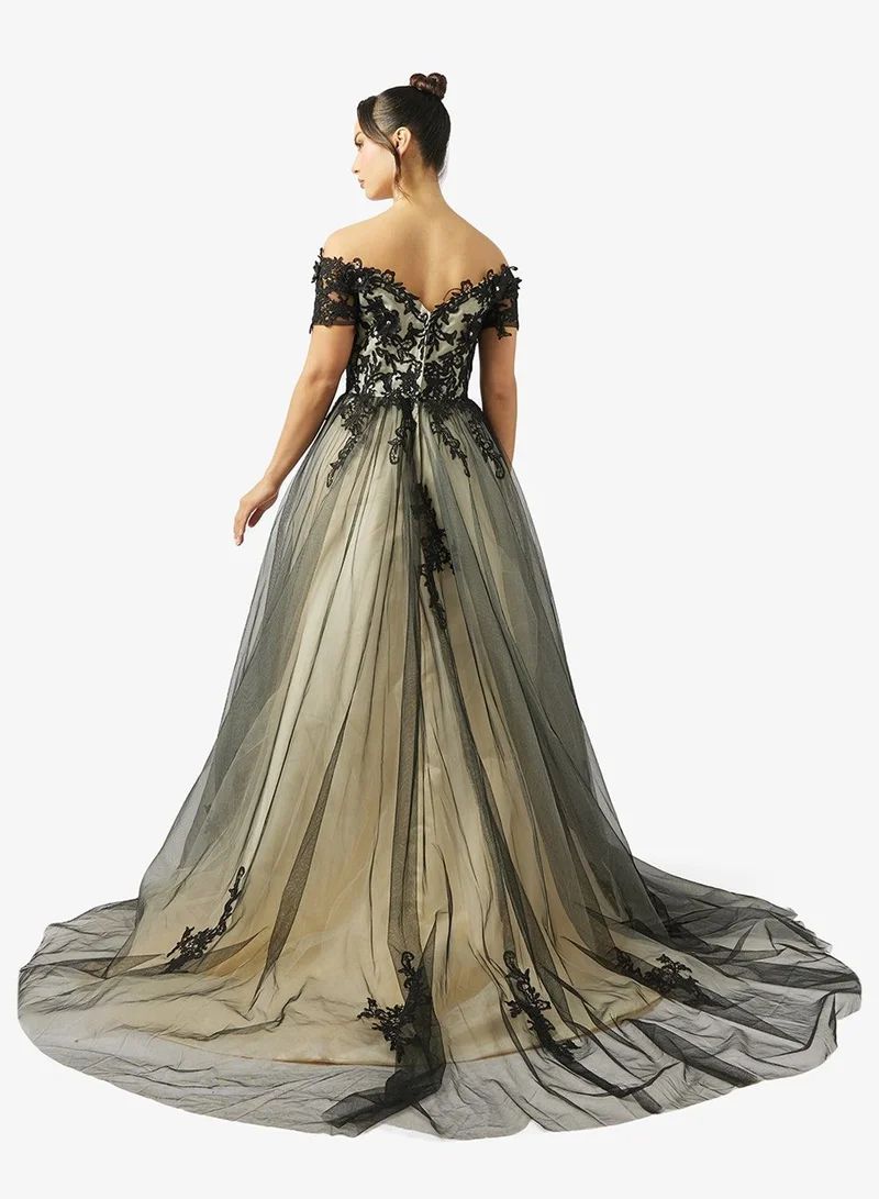 Ginger Boutique  Off Shoulder Floral Embellished Gown for Women | Best Price UAE