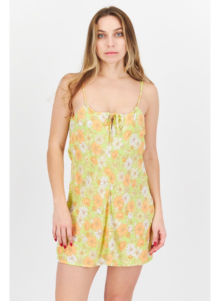 rvca Women Floral Mini Dress, Lime Green Combo  - Image 1