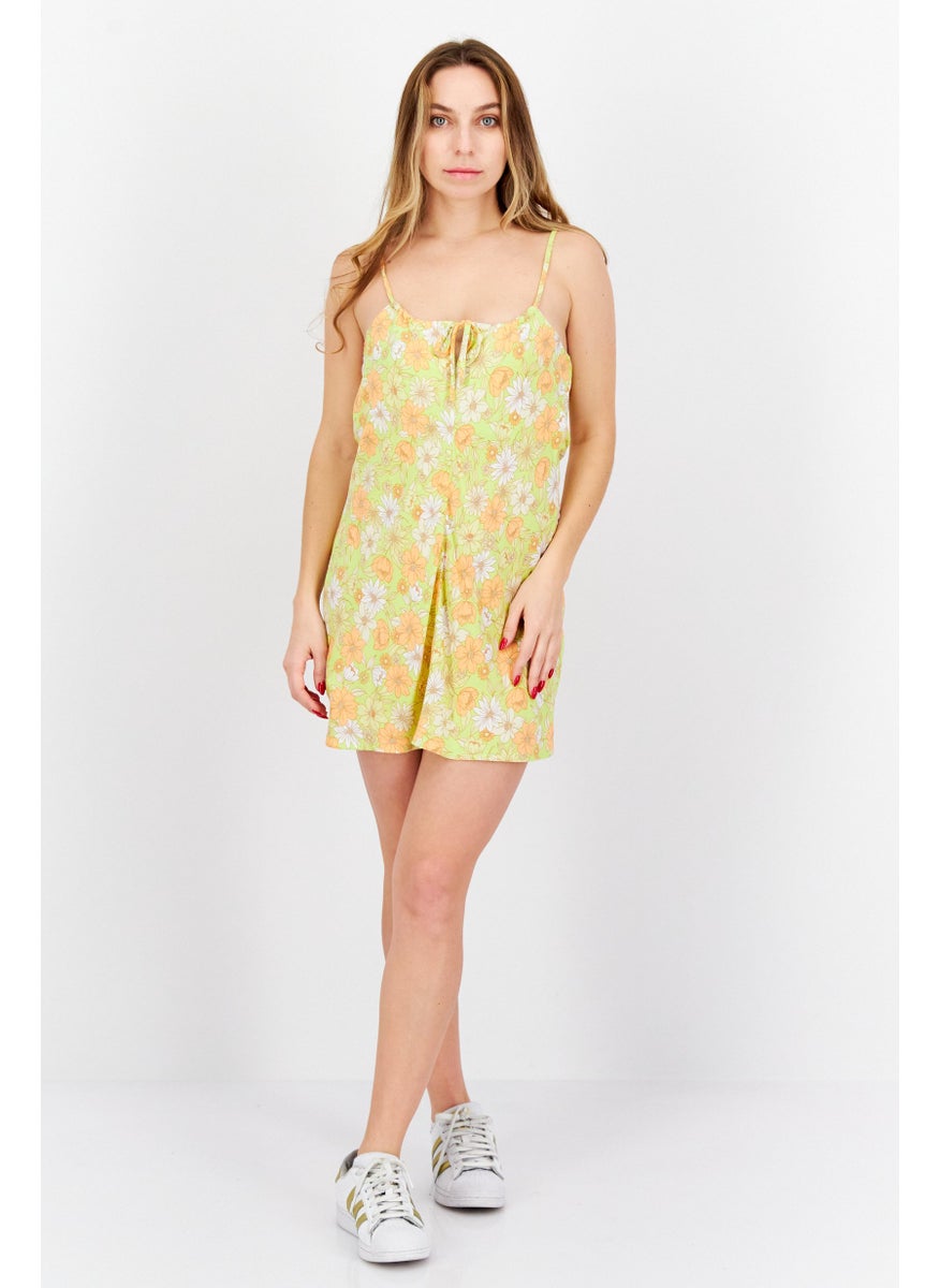rvca Women Floral Mini Dress, Lime Green Combo  - Image 2