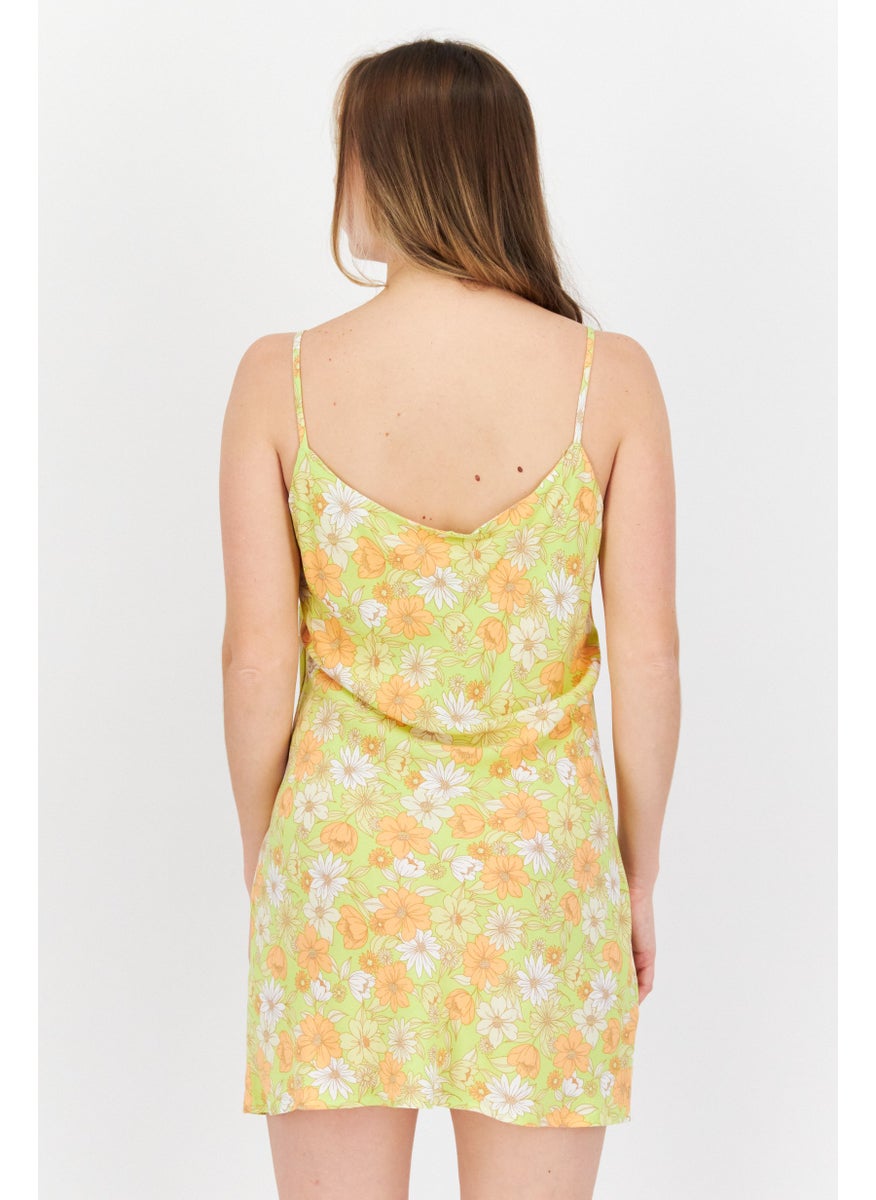 rvca Women Floral Mini Dress, Lime Green Combo  - Image 4