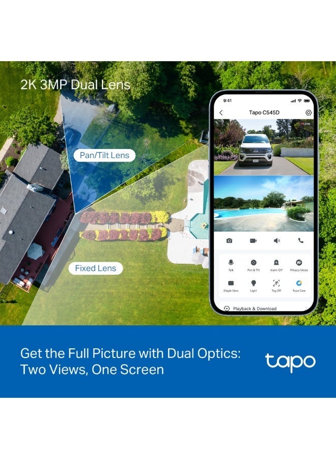 tapo كاميرا خارجية مزدوجة العدسة Tapo C545D بدقة 2K و3MP، كاميرا أمان مع تتبع ذكي، كاميرا خارجية ذكية، CCTV، رؤية ليلية، IP66، صوت ثنائي الاتجاه - Image 4
