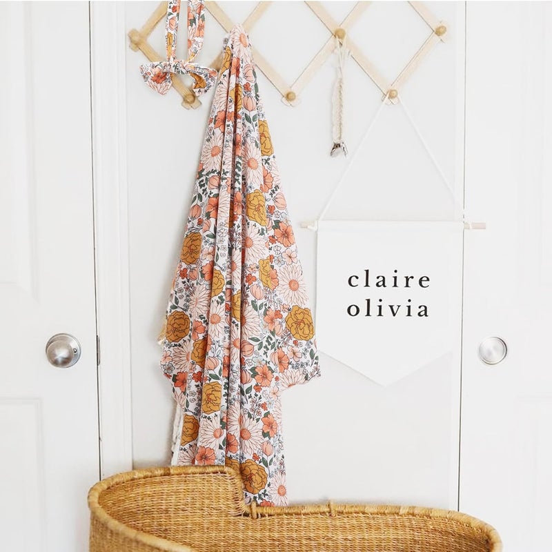 DRESHOW BQUBO Baby Girl Newborn Floral Receiving Blankets with Bow Hat Headband Wooden Birth Announcement Card Set Newborn Baby Swaddling Hats Sleepsack Toddler Warm Shower Gift - Image 5