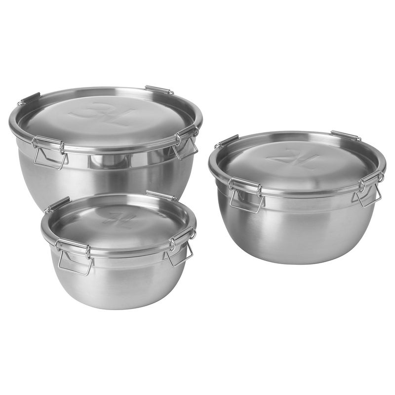 Baitique Stainless-Steel Mixing Bowls with Lids, Set of 3 (Nested) - Image 1