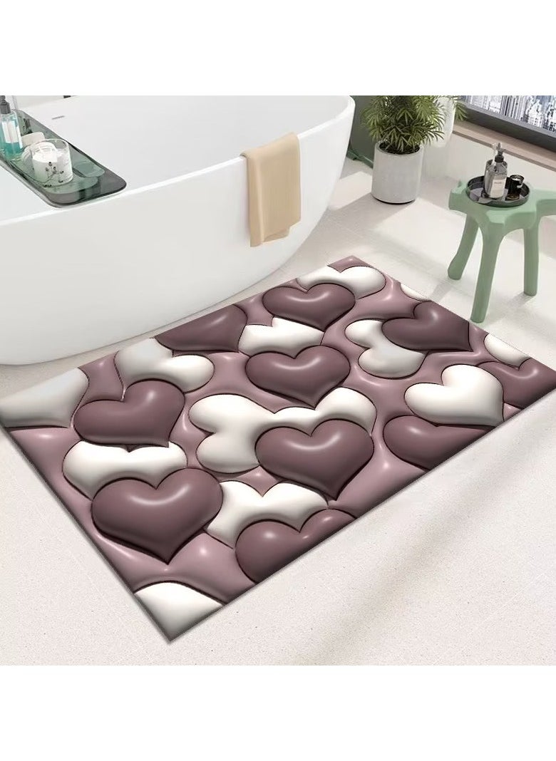 LESTER LESTER Bathroom 3D Mat , Soft Diatomaceous Floor Mat, Water Absorbent Mat Kitchen Dryer Mat Heart Shape Design 40x60cm 