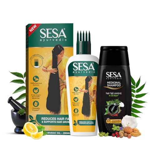 sesa Ayurvedic Medicinal Hair Care Kit for Hair Fall Control and Hair Growth Ayurvedic Hair Oil - 200ml & Medicinal Shampoo - 200ml Ayurvedic Oil 200ml + Medicinal Shampoo 200ml - Image 1