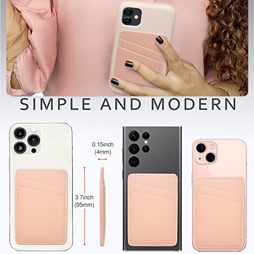 Limvory Phone Wallet, Leather Phone Card Holder Adhesive Stick On Credit Card Pocket for Back of Phone Case for iPhone and Android-White, Pink - Image 4