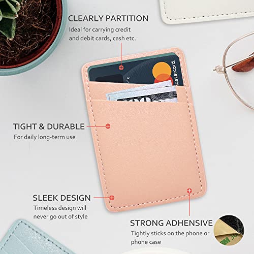 Limvory Phone Wallet, Leather Phone Card Holder Adhesive Stick On Credit Card Pocket for Back of Phone Case for iPhone and Android-White, Pink - Image 2