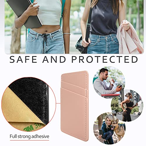 Limvory Phone Wallet, Leather Phone Card Holder Adhesive Stick On Credit Card Pocket for Back of Phone Case for iPhone and Android-White, Pink - Image 5