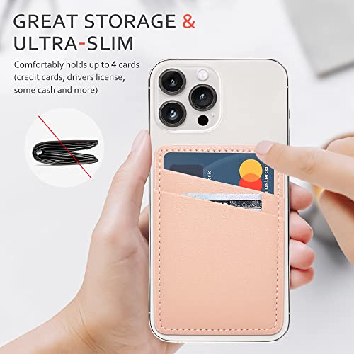 Limvory Phone Wallet, Leather Phone Card Holder Adhesive Stick On Credit Card Pocket for Back of Phone Case for iPhone and Android-White, Pink - Image 3