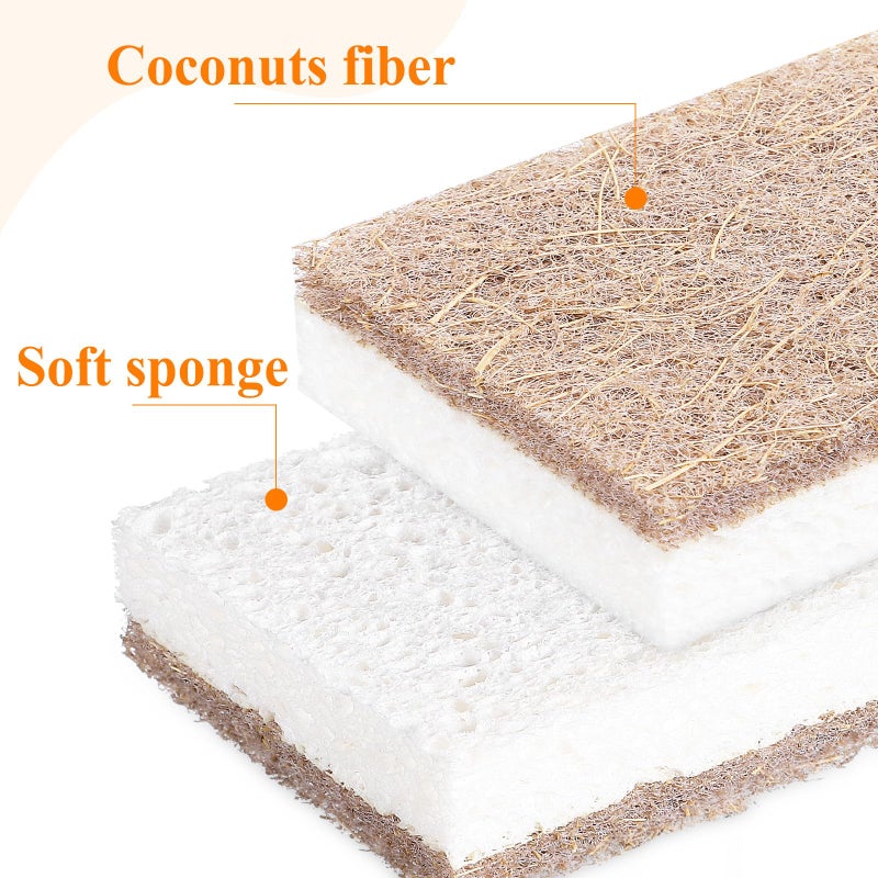 Natural Cleaning Sponges 12pcs Highly Absorbent Coconut Fiber Wood Pulp Multipurpose Kitchen Bathroom Scrub - Image 3