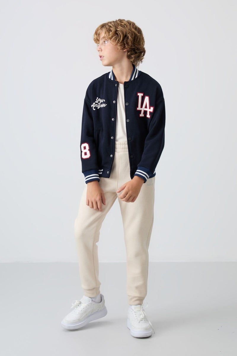 Tommy Life Navy Blue Cotton Thick Fluffy Soft Texture Standard Fit Embroidered Boy's College Jacket - 11258 - Image 2