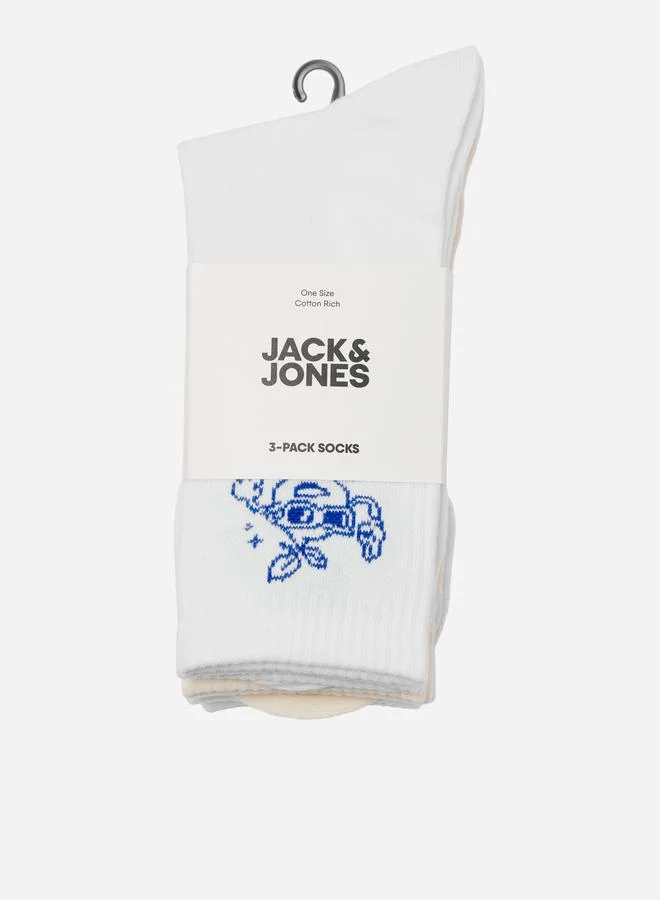 جاك اند جونز طقم من 3 جوارب تنس بطبعة جرافيك