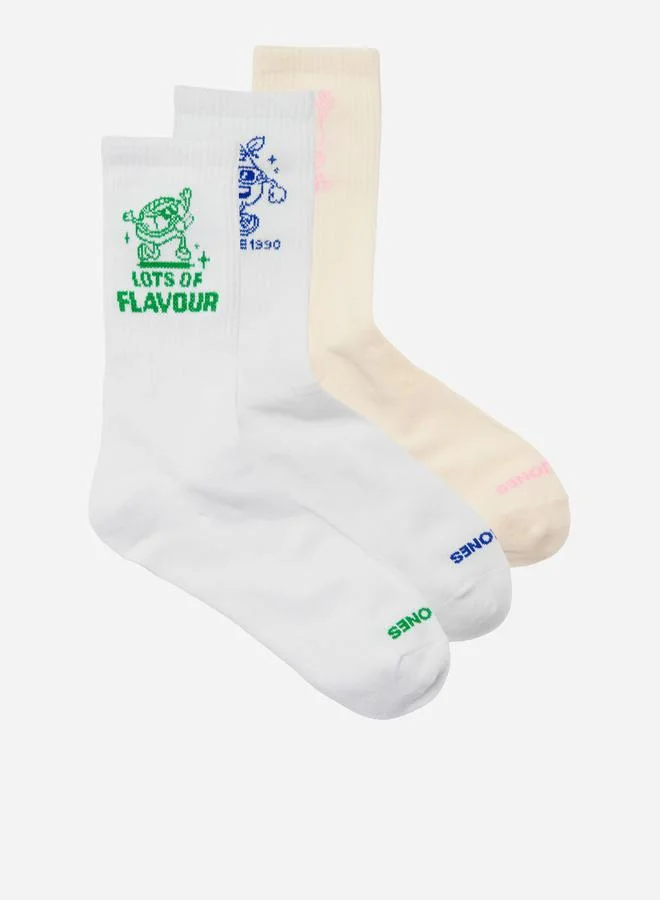 جاك اند جونز طقم من 3 جوارب تنس بطبعة جرافيك