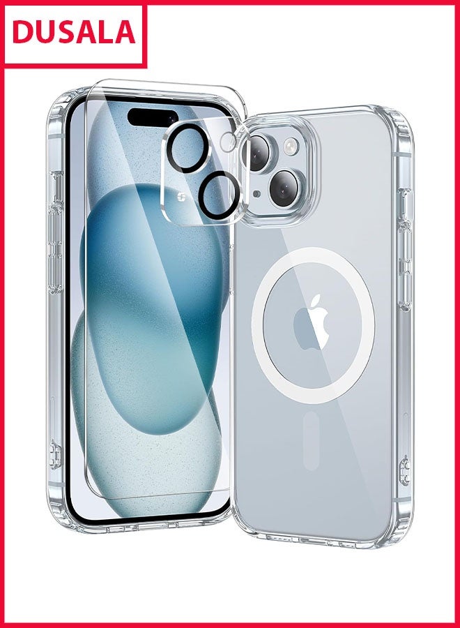 DUSALA 3 in 1 for iPhone 15 Plus Case Clear with MagSafe, Not Yellowing, Screen Protector*1 Camera Lens Protector*1, Military-Grade Protection for iPhone 15 Plus Phone Case 6.7 inch Clear - Image 1