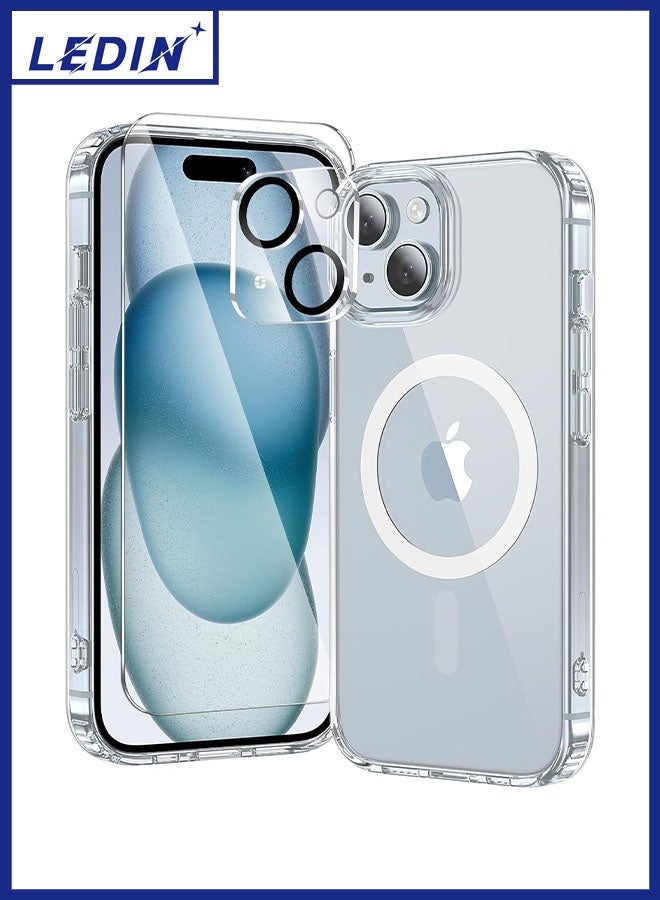 DUSALA 3 in 1 for iPhone 15 Plus Case Clear with MagSafe, Not Yellowing, Screen Protector*1 Camera Lens Protector*1, Military-Grade Protection for iPhone 15 Plus Phone Case 6.7 inch Clear - Image 2