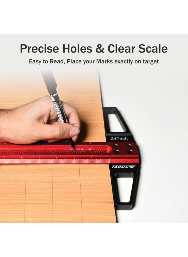 TYDEEY 12, 24, 31, 39 in Ultra-Precision Woodworking Scriber T-Square Ruler 24 in Measuring and Layout Tool, T Type Wood Aluminum Square Rulers for Architect and Carpenter Work - Image 2