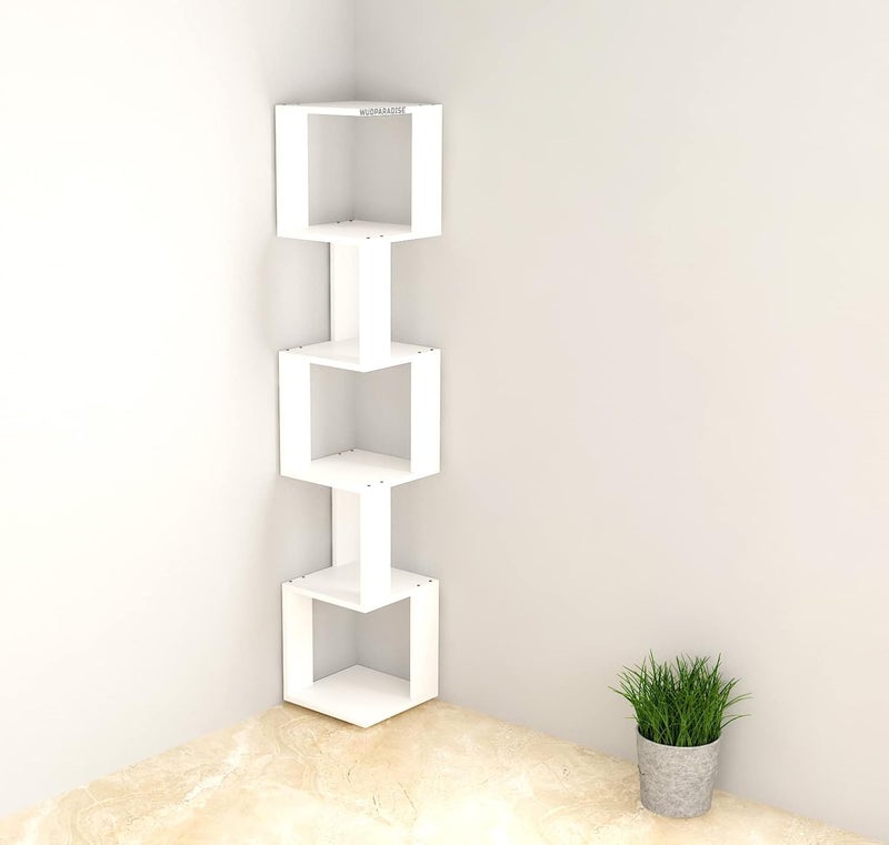MACWUD MACWUD Wooden Wall Shelves Corner Standing Shelf for Living Room Stylish Home Decor Display Rack Storage Organizer Unique Design with 6 Shelf White  - Image 1