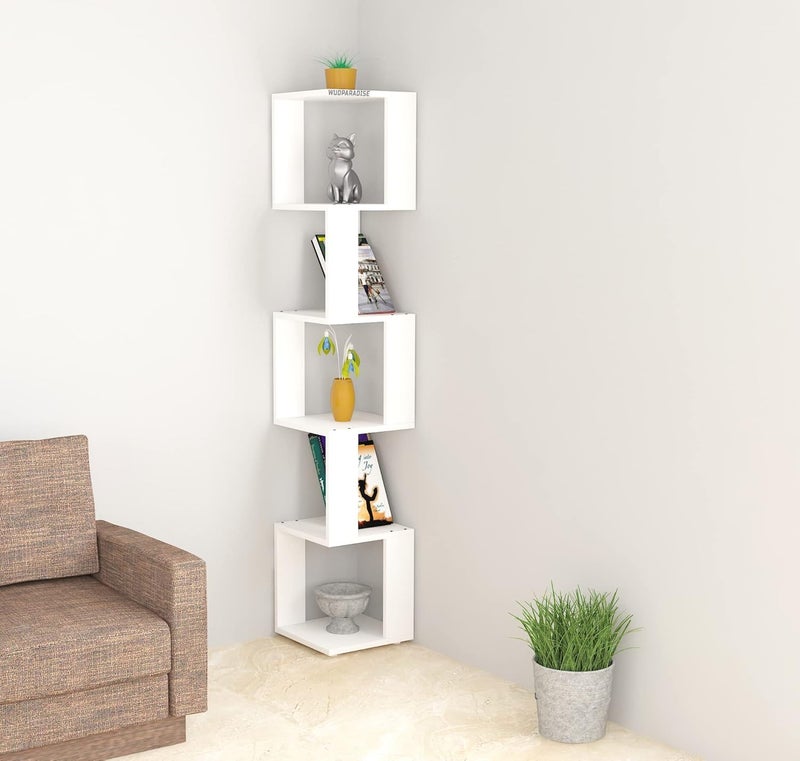 MACWUD MACWUD Wooden Wall Shelves Corner Standing Shelf for Living Room Stylish Home Decor Display Rack Storage Organizer Unique Design with 6 Shelf White  - Image 4