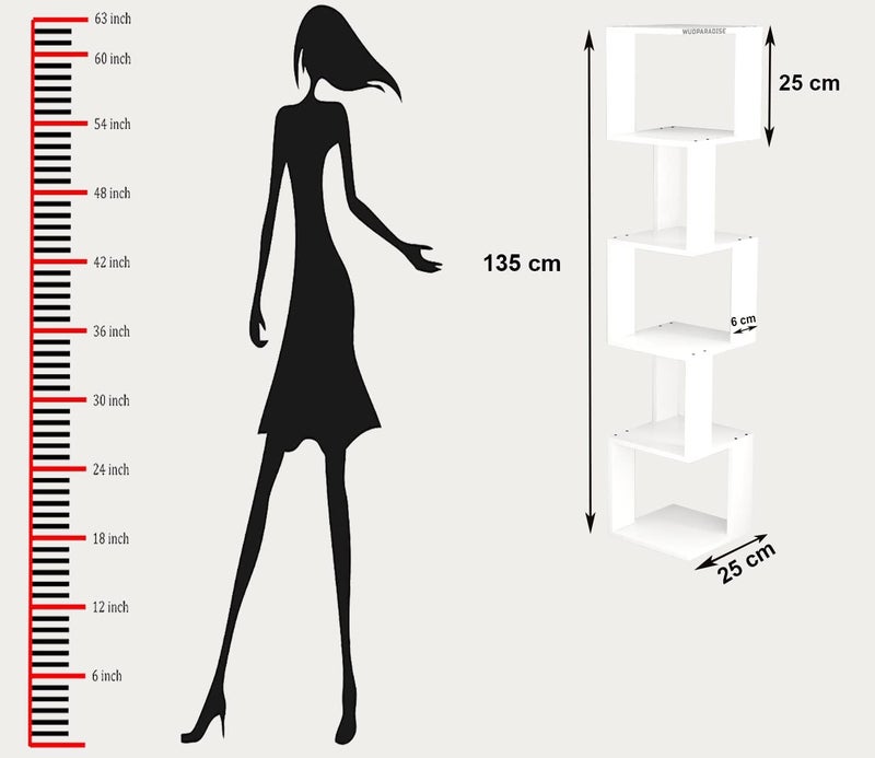 MACWUD MACWUD Wooden Wall Shelves Corner Standing Shelf for Living Room Stylish Home Decor Display Rack Storage Organizer Unique Design with 6 Shelf White  - Image 2