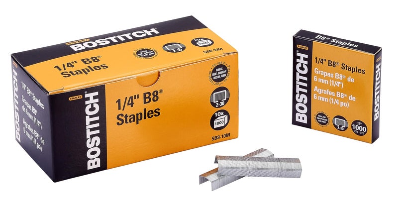 Bostitch Office B8 PowerCrown Staples 025 Inches Maximum Penetration Reduced Jamming 10000 Count Box SB810M
