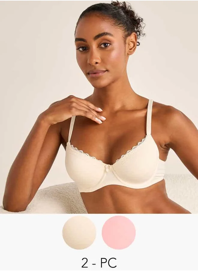 FAV Set of 2 - Bow and Lace Detail Demi Bra with Adjustable Straps