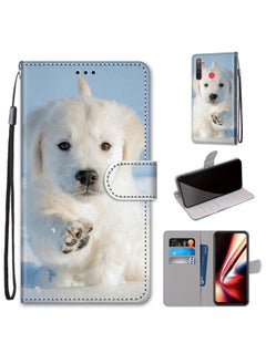 HuHa Case Cover For Realme 5 / 5s / 5i / C3 / C3i / 6i / Narzo10 / 10A / 20A Coloured Drawing Cross Texture Horizontal Flip PU Leather Case with Holder & Card Slots & Wallet & Lanyard Snow Puppy 