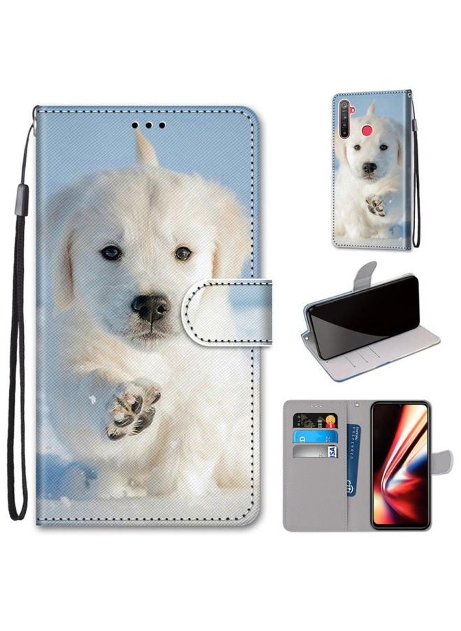 HuHa Case Cover For Realme 5 / 5s / 5i / C3 / C3i / 6i / Narzo10 / 10A / 20A Coloured Drawing Cross Texture Horizontal Flip PU Leather Case with Holder & Card Slots & Wallet & Lanyard Snow Puppy 