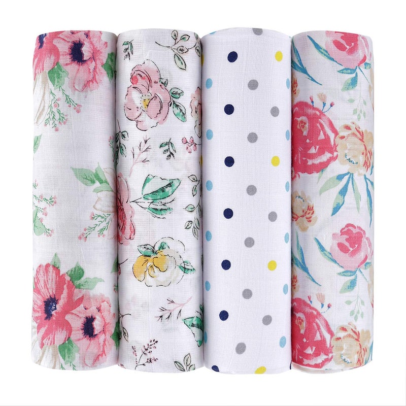 Gokich Gokich 100% Organic Extra Soft Cotton Muslin Baby Swaddles/Muslin Swaddle Wrap for New-Born Baby/New Born to Toddlers Pack of 4, (Multicolored & Designs)  - Image 1
