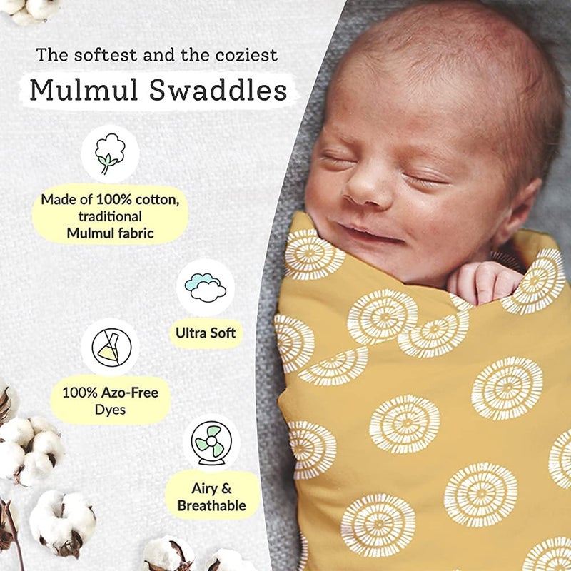 Gokich Gokich 100% Organic Extra Soft Cotton Muslin Baby Swaddles/Muslin Swaddle Wrap for New-Born Baby/New Born to Toddlers Pack of 4, (Multicolored & Designs)  - Image 4