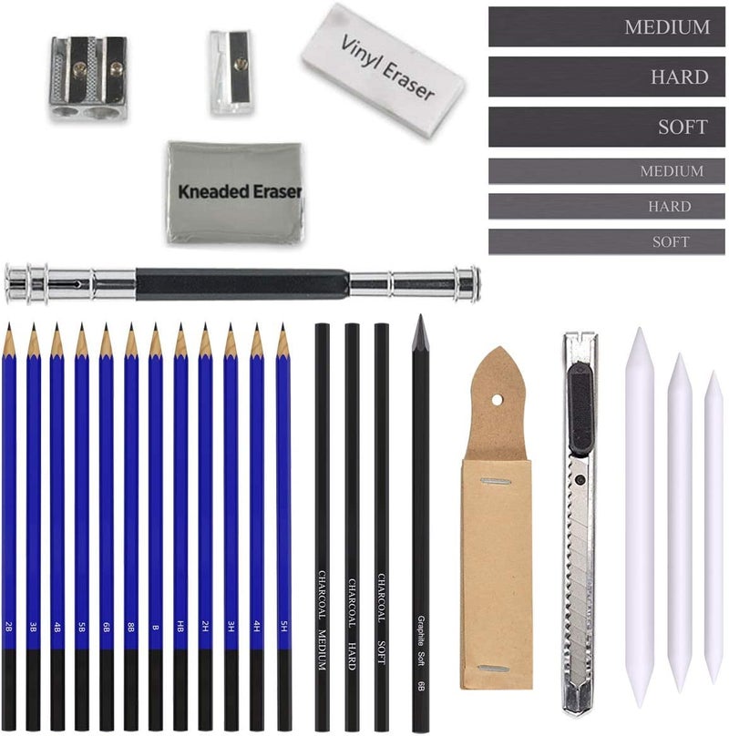 Corslet 35 Pieces Professional Drawing Pencils&Sketch Kit For Artist Art Drawing Pencil Set For Artists Painting Sketching Kit,White - Image 2