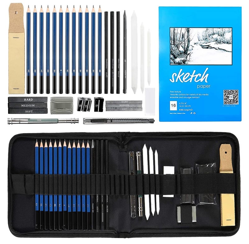 Corslet 35 Pieces Professional Drawing Pencils&Sketch Kit For Artist Art Drawing Pencil Set For Artists Painting Sketching Kit,White - Image 1