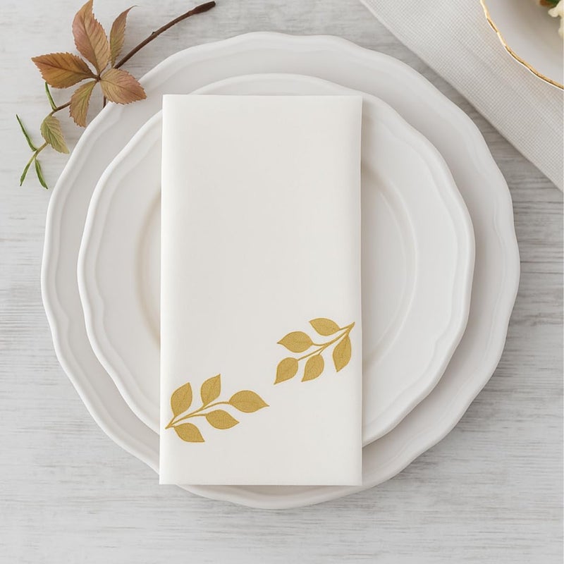 By Madee PREMIUM Thanksgiving Napkins Disposable 50 Pack | Fall Leaf Napkins 8.5”x4” Folded, 12”x17” Unfolded | Linen Like Disposable Hand Towels for Bathroom | Metallic Foil Stamped - Gold - Image 5