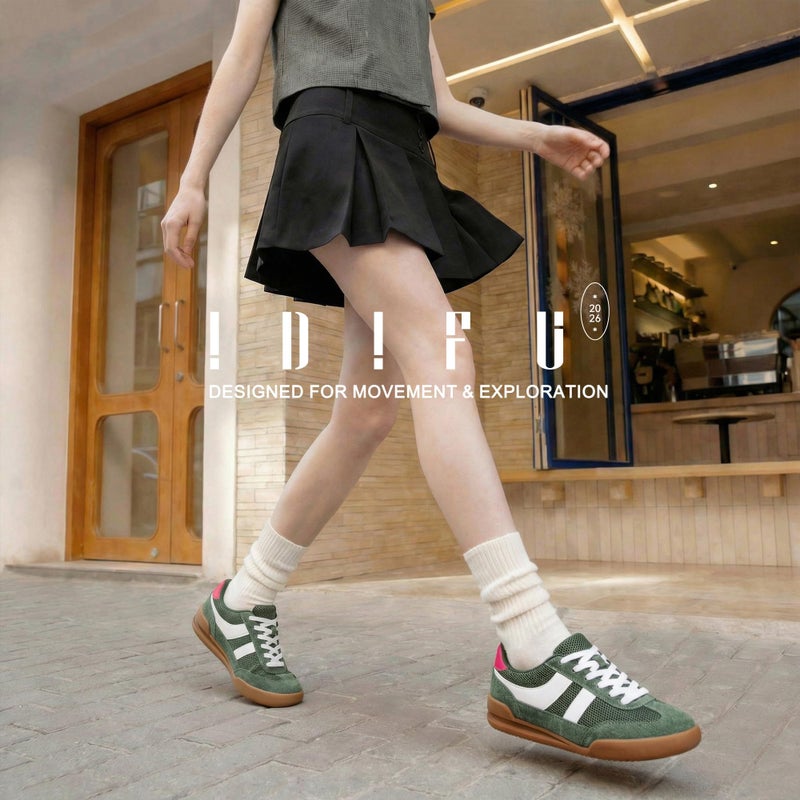 IDIFU Olive Green Fashion Sneakers for Women Casual Comfortable Tennis Shoes Ladies Mesh Lace Up Trendy Dress Flat Cute Lightweight Sneakers Shoes(Olive, 8) - Image 2