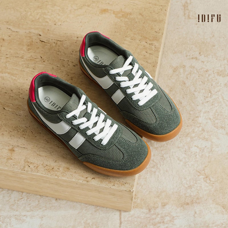 IDIFU Olive Green Fashion Sneakers for Women Casual Comfortable Tennis Shoes Ladies Mesh Lace Up Trendy Dress Flat Cute Lightweight Sneakers Shoes(Olive, 8) - Image 3