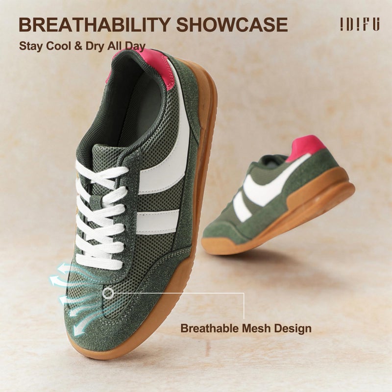 IDIFU Olive Green Fashion Sneakers for Women Casual Comfortable Tennis Shoes Ladies Mesh Lace Up Trendy Dress Flat Cute Lightweight Sneakers Shoes(Olive, 8) - Image 5
