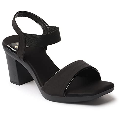 XE Looks Women's Black Stylish Block Heels | Open-Toe Sandals with Elastic Support | Anti-Skid Sole & Cushioned Footbed Block Heels For Girls & Women - Image 5
