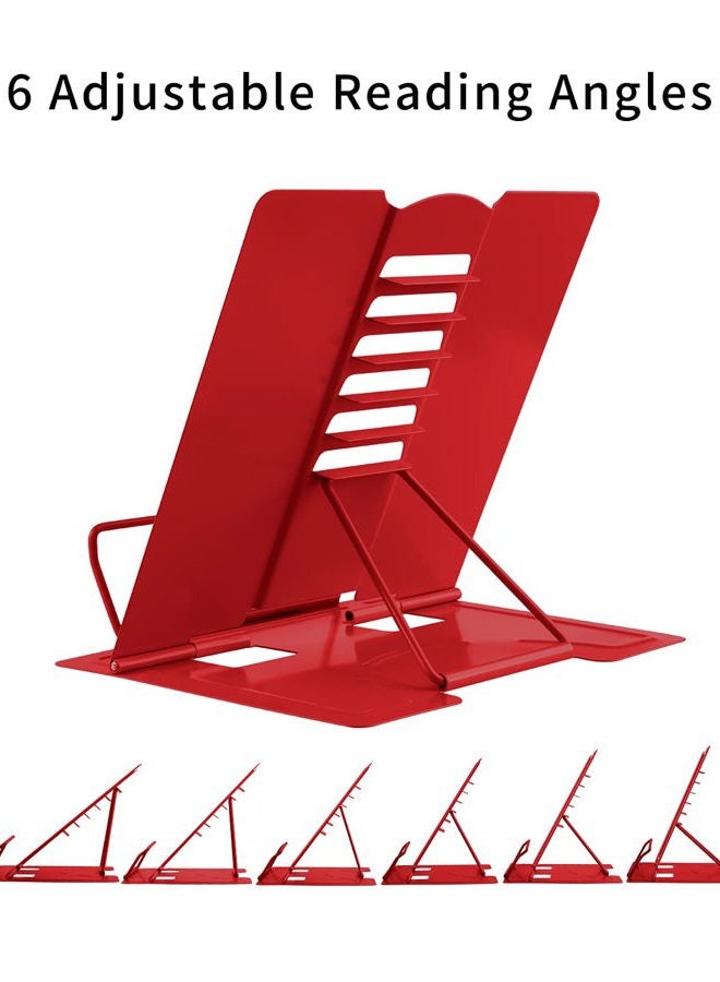 MSDADA Book Stand, Reading Stand, Book Stand, Kids, Multifunctional Metal Reading Rack, Adjustable Angle, Correct Sitting Posture and Less Fatigue, for Office School Library Home (Red) - Image 3