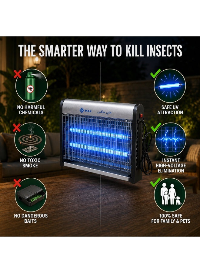 Hi Max Electric Bug Zapper & UV Insect Killer Lamp - 30W High-Voltage Mosquito Trap & Fly Killer Machine with Aluminum Housing - Chemical-Free Pest Control for Indoor - Silent Mosquito Catcher for Home - 49cm Wide, large Area Coverage, Child-pet Safe, Hanging/Wall Mount - Image 2