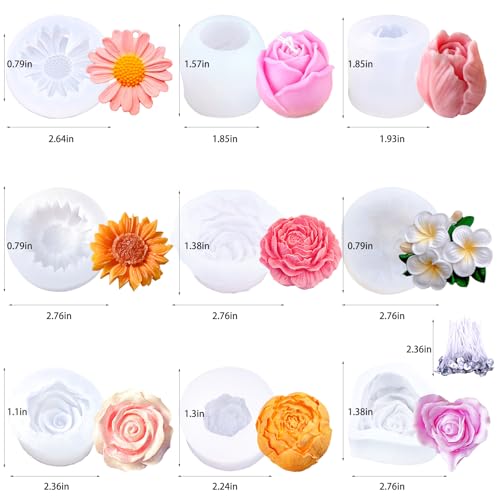 Aifong 9 PCS Flower Candle Molds Rose Tulip Silicone Candle Mold Flower Shapes Moldes De Rosas Silicona para Velas for Soy Wax, Beeswax, Candle Making, Resin Craft - Image 2