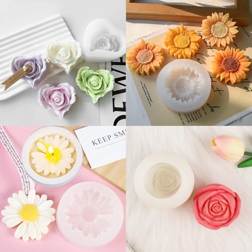 Aifong 9 PCS Flower Candle Molds Rose Tulip Silicone Candle Mold Flower Shapes Moldes De Rosas Silicona para Velas for Soy Wax, Beeswax, Candle Making, Resin Craft - Image 3