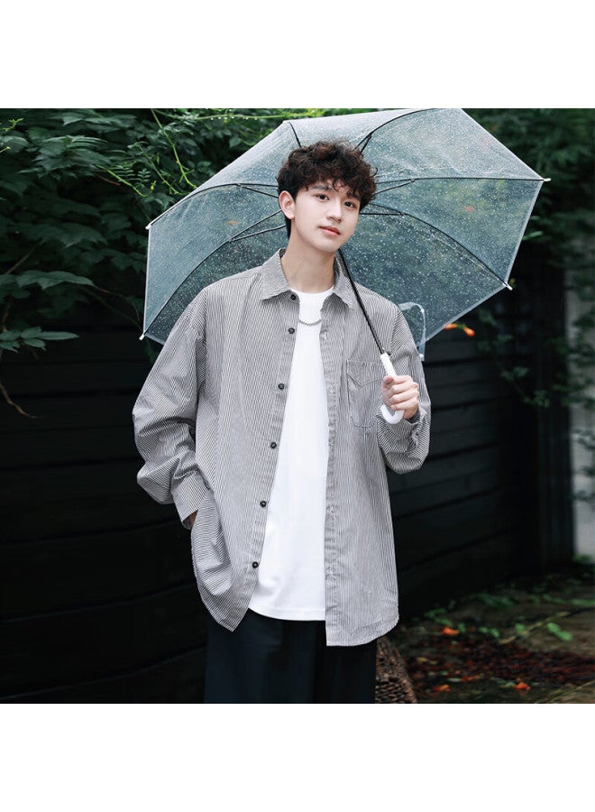 Swamp Area Striped Shirt For Men, Spring And Autumn Thin Long-sleeve Style Loose Casual Trendy Versatile Top, Cs024 Black L - Image 5