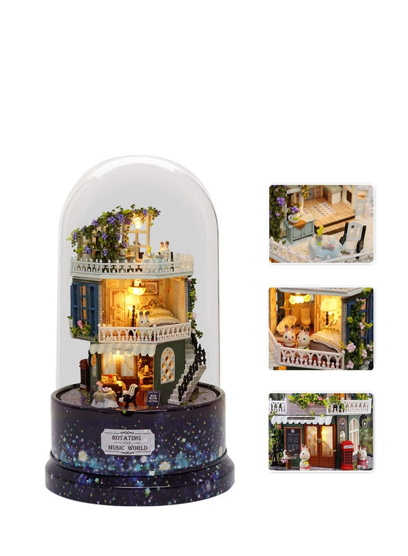 SOLARAE DIY Miniature Dollhouse Kit, with Furniture, Spin Rotate Music Box, LED Wooden Mini House Set, for Kids, Girls, Women Lovers, Best Gift Birthday, Valentine's,  Wedding Day - Image 1