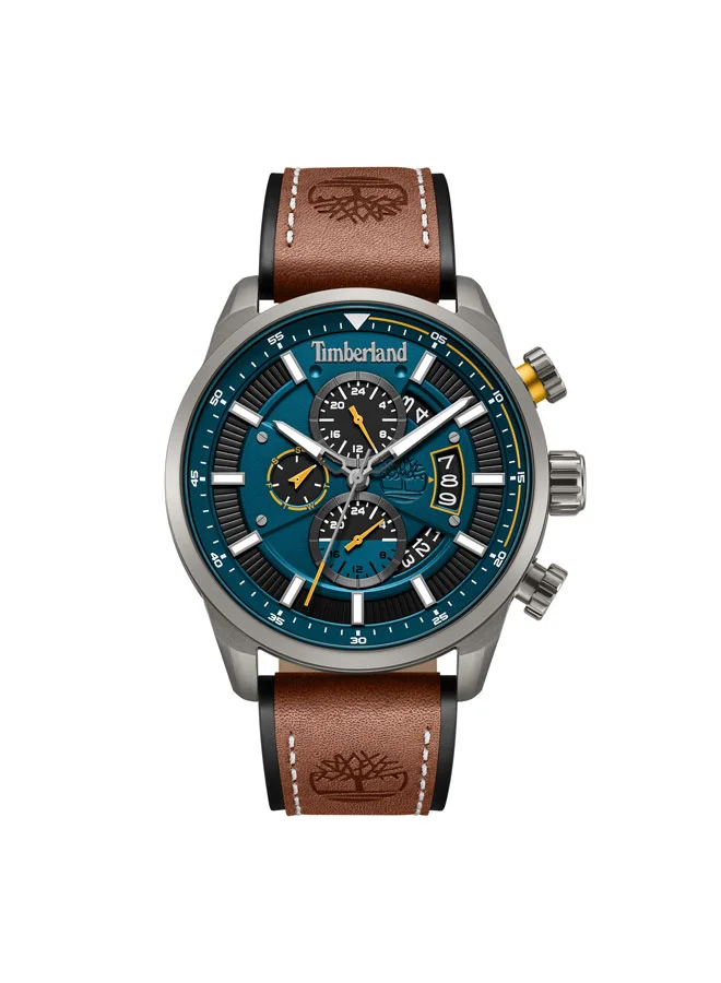 Calahan Blue Dial Leather Strap Multifunction Watch for Men, 46mm