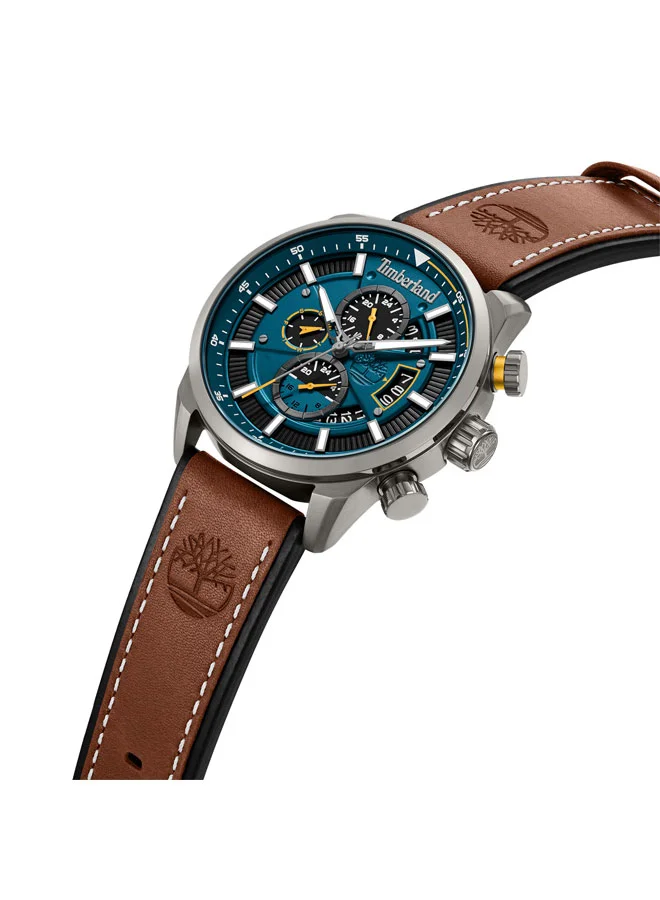 Timberland Calahan Blue Dial Leather Strap Multifunction Watch for Men, 46mm